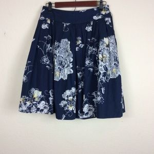Odille Anthropologie Floral Print Navy Full Skirt